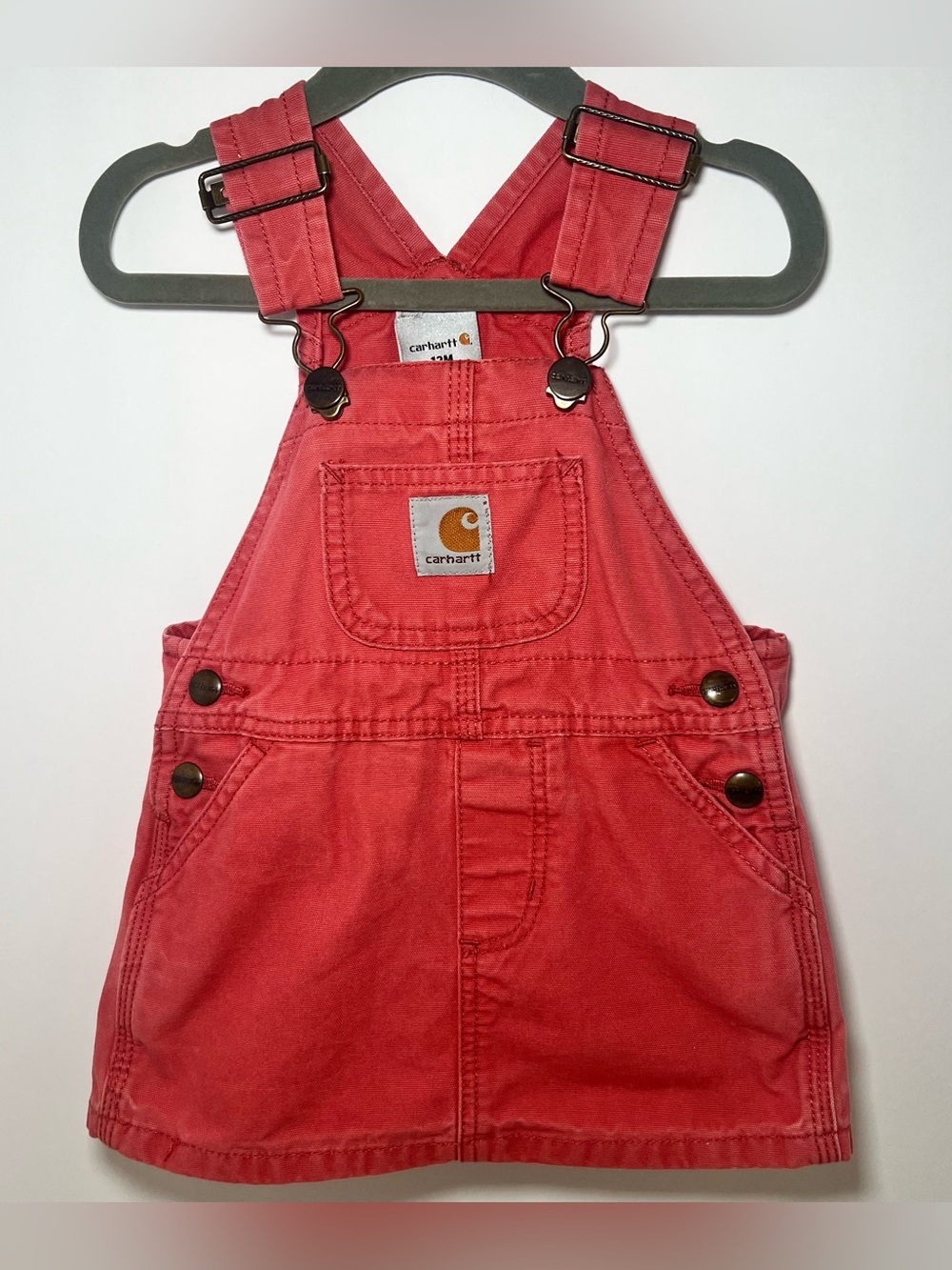 Carhartt For Kids Salmon Pink Infant Toddler Overall Dress Bib Denim 12m Outfit